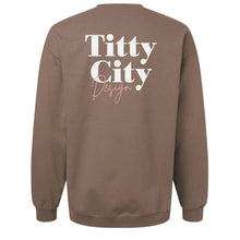 Load image into Gallery viewer, Back view of fleece fabric on the Body Positivity crew sweatshirt in coffee brown