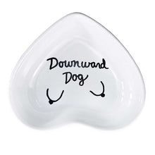 Load image into Gallery viewer, Hand-painted heart-shaped ceramic jewelry dish celebrating self-expression mentioning yoga pose