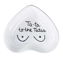 Load image into Gallery viewer, Hand-painted heart-shaped ceramic support keepsake dish with affirming message in white