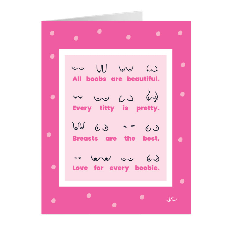 Pink Feminist Body Positive Greeting Card for Lactation Breast Reduction Mastectomy Breast Cancer