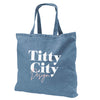 Body positive denim tote bag with inclusive illustrated design back View