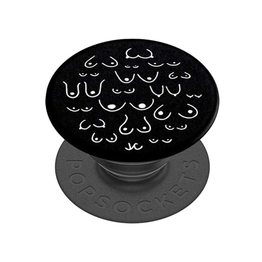 Titty City Black PopSocket with white boob print designs on a white background
