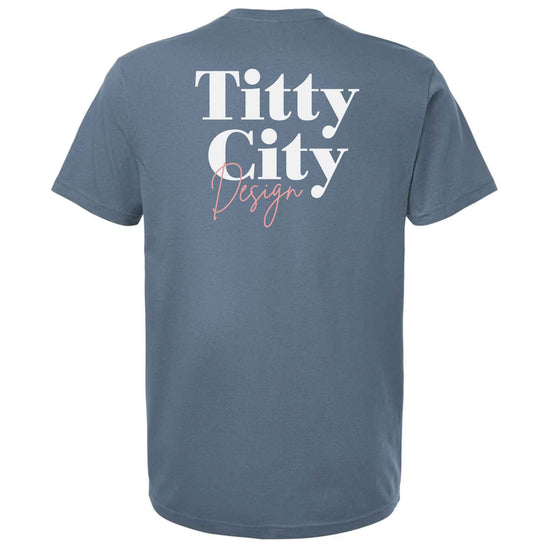 Body Positivity T-Shirt in blue jean, back view