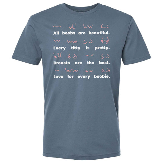 Body Positivity T-Shirt in blue jean, front view