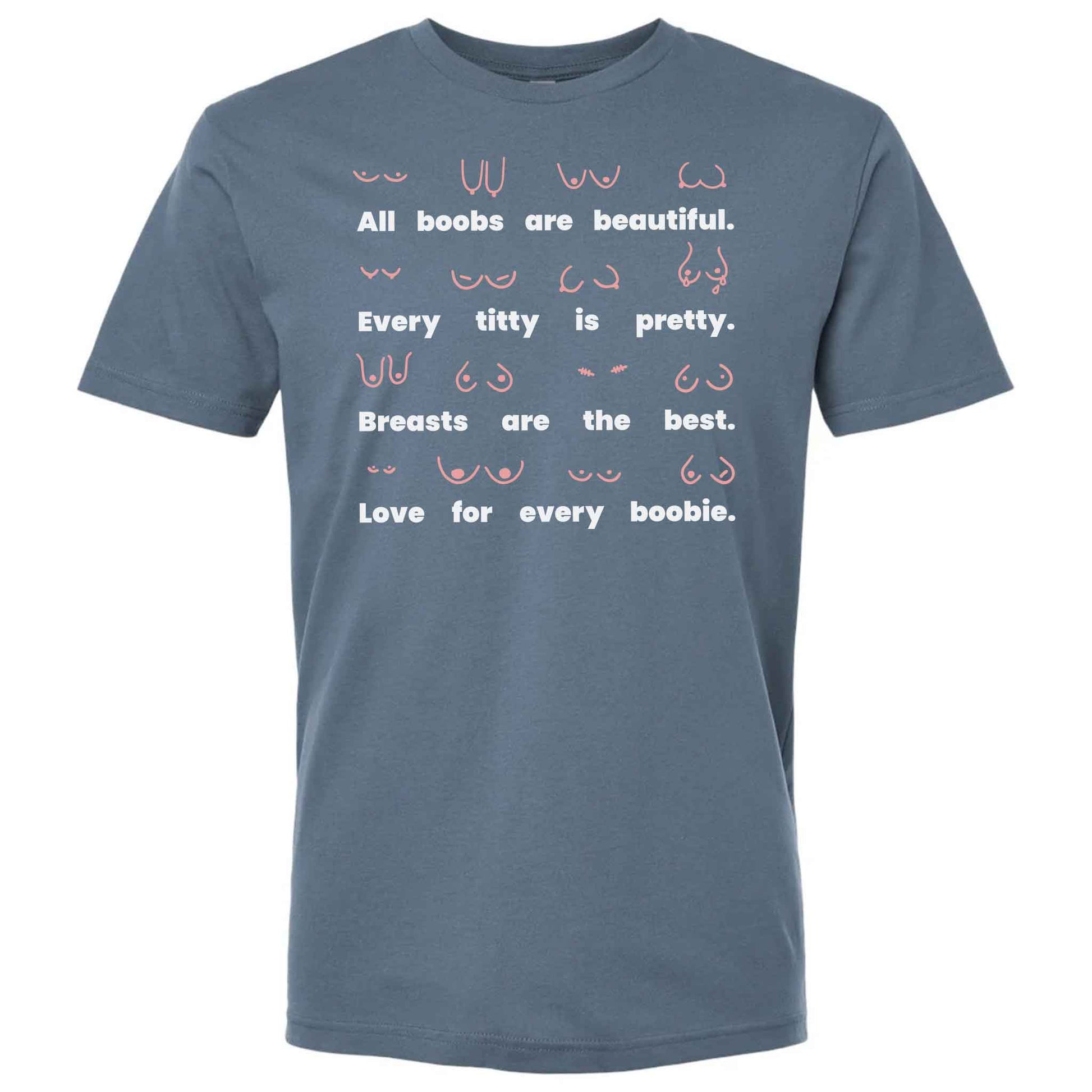 Body Positivity T-Shirt in blue jean, front view