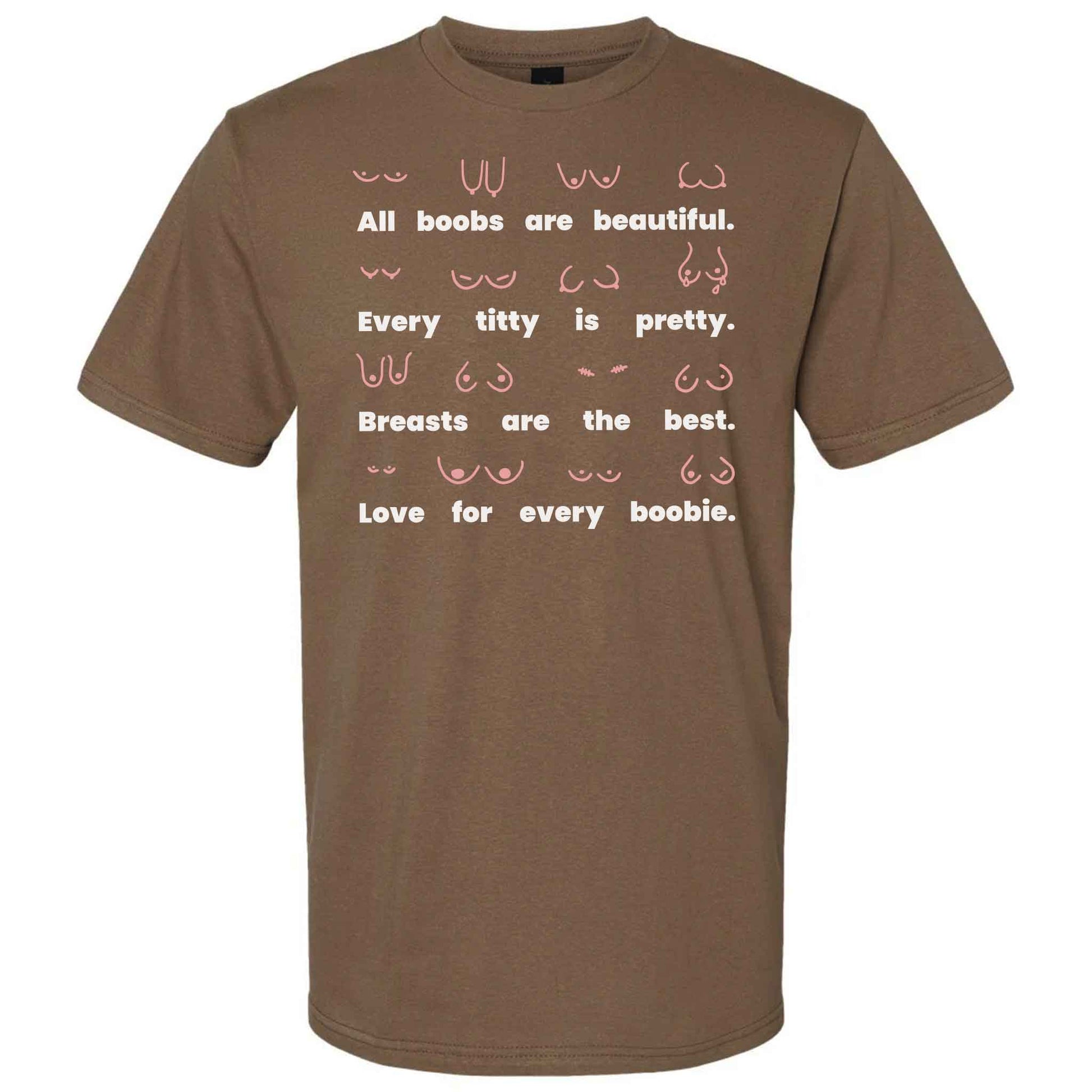 Body Positivity T-Shirt in coffee brown, front view