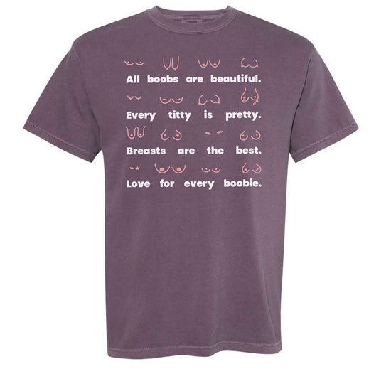 Body Positivity T-Shirt in plum purple, front view