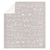 Gray blanket with white abstract pattern and 'Titty City' branding