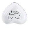 Ceramic hand-painted heart-shaped dish with playful message in white