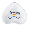 hand-painted heart-shaped ceramic jewelry dish with pride phrase in white with rainbow