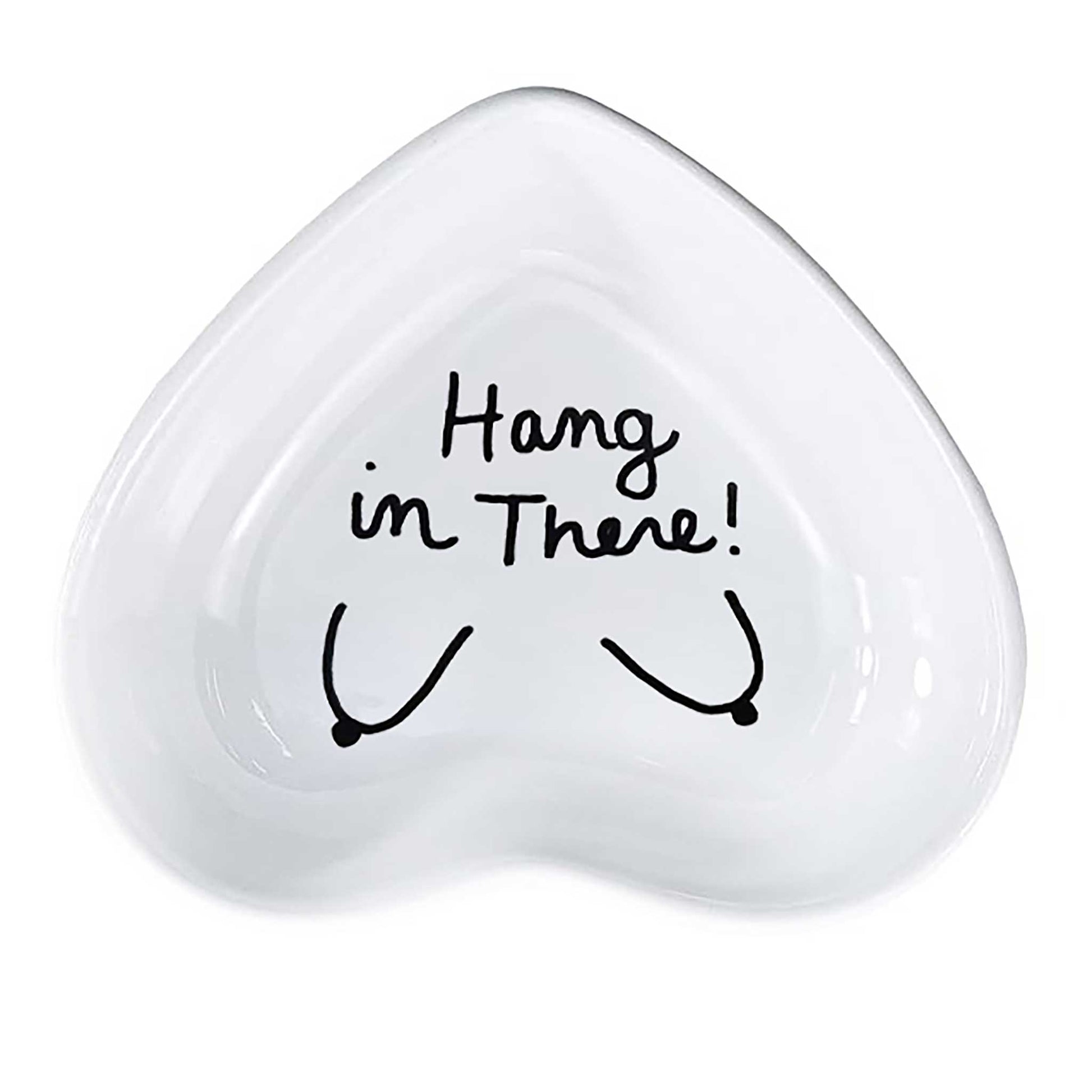 Hand-painted, ceramic heart-shaped dish with encouraging message in white