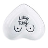 hand-painted heart-shaped ceramic jewelry dish with cute phrase in white