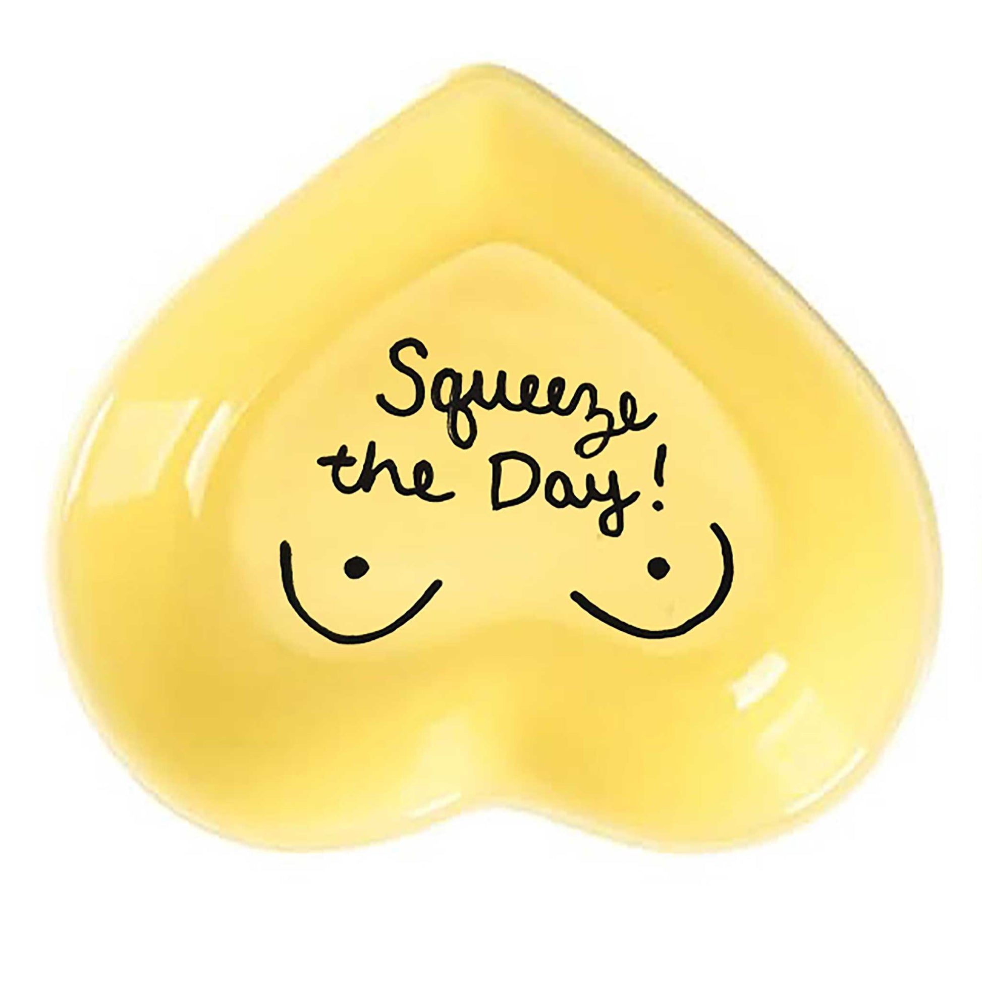 Hand-painted, ceramic heart-shaped dish with fun message in butter yellow