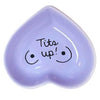 Hand-painted heart-shaped ceramic jewelry dish with bold phrase in lavander