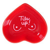 Hand-painted heart-shaped ceramic jewelry dish with bold phrase in red