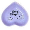 Ceramic heart-shaped hand-painted dish with feminist message in lavander