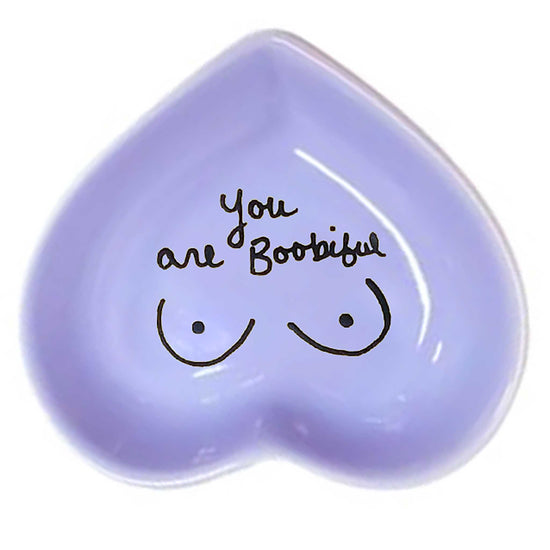 Hand-painted, ceramic heart-shaped dish with cute message in lavander