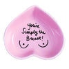 and-painted heart-shaped ceramic jewelry dish with fun phrase in powder pink