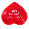 Hand-painted heart-shaped ceramic jewelry dish with playful message in red