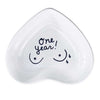 Hand-painted heart-shaped dish with message celebrating 1 year of breastfeeding milestone