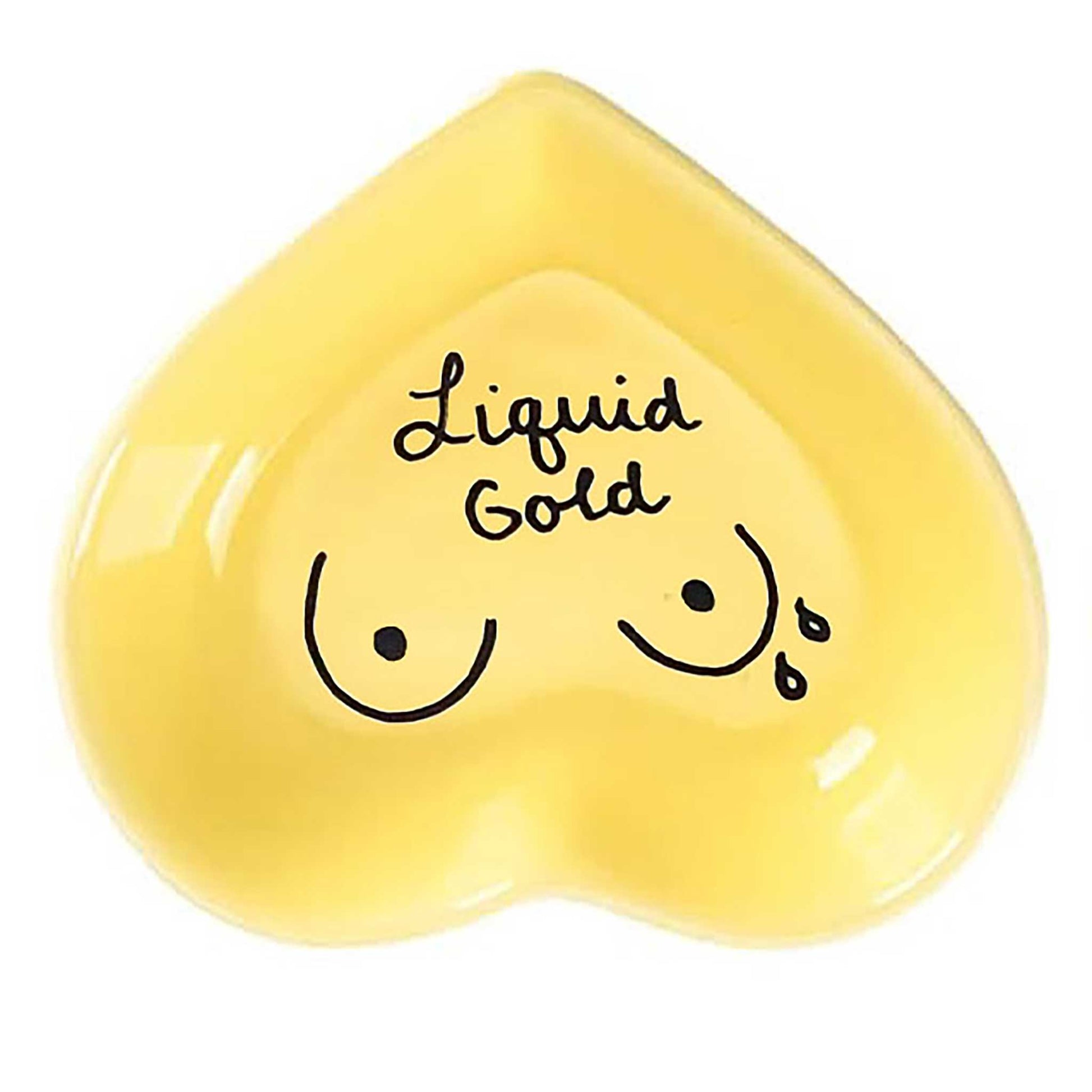 Ceramic keepsake dish with hand-painted phrase honoring breastfeeding in yellow