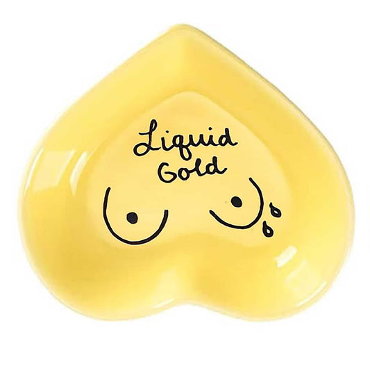 Ceramic keepsake dish with hand-painted phrase honoring breastfeeding in yellow