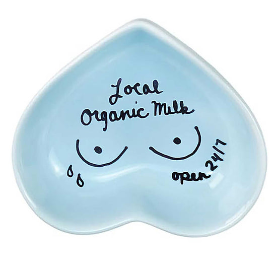 Hand-painted ceramic keepsake dish in powder blue styled as a thoughtful gift for a new mom 