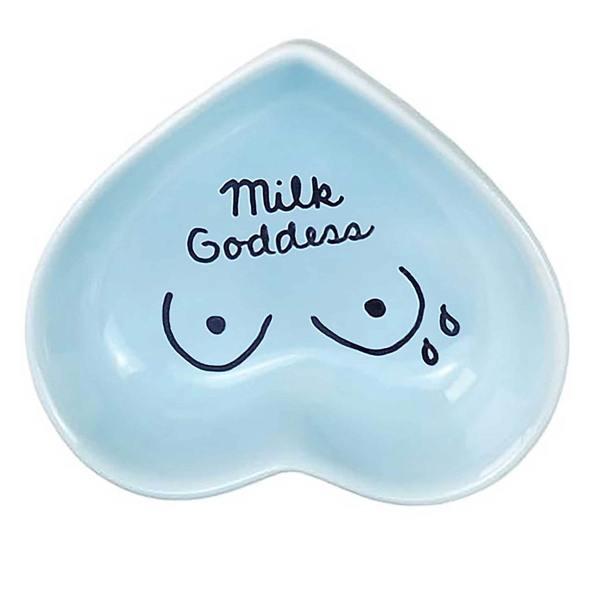 Hand-painted heart-shaped ceramic keepsake dish with breastfeeding-inspired phrase in powder blue