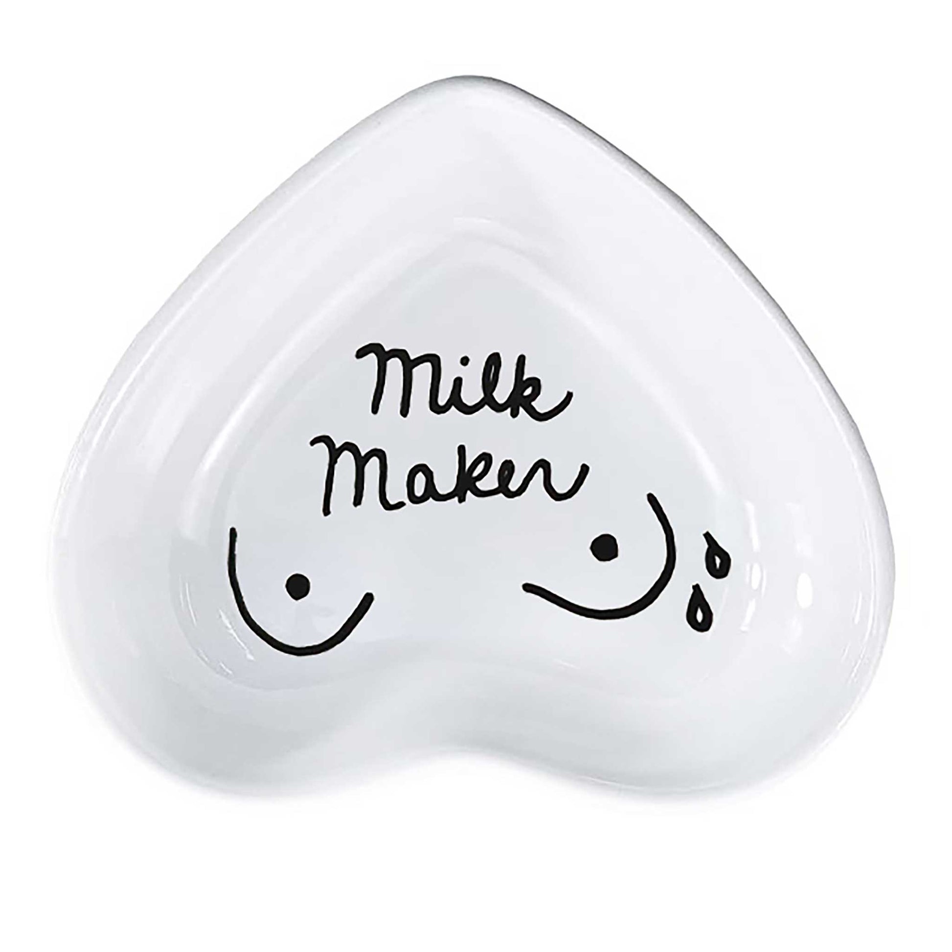 hand-painted ceramic keepake dish celebrating motherhood, top view, shown in white
