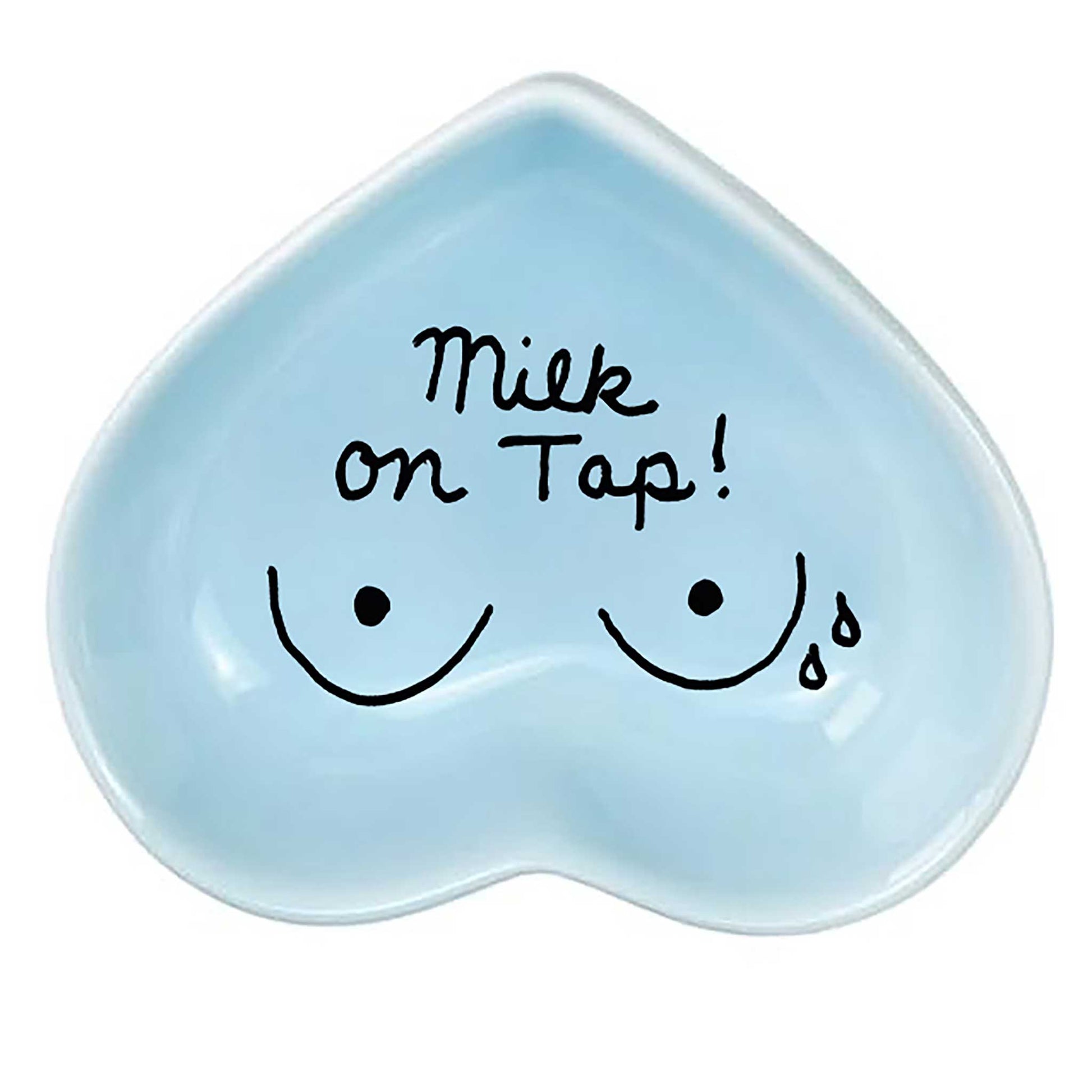 Ceramic keepsake dish with hand-painted phrase honoring motherhood and breastfeeding in powder blue