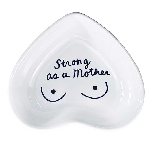 Hand-painted heart-shaped ceramic keepsake dish with empowering motherhood message