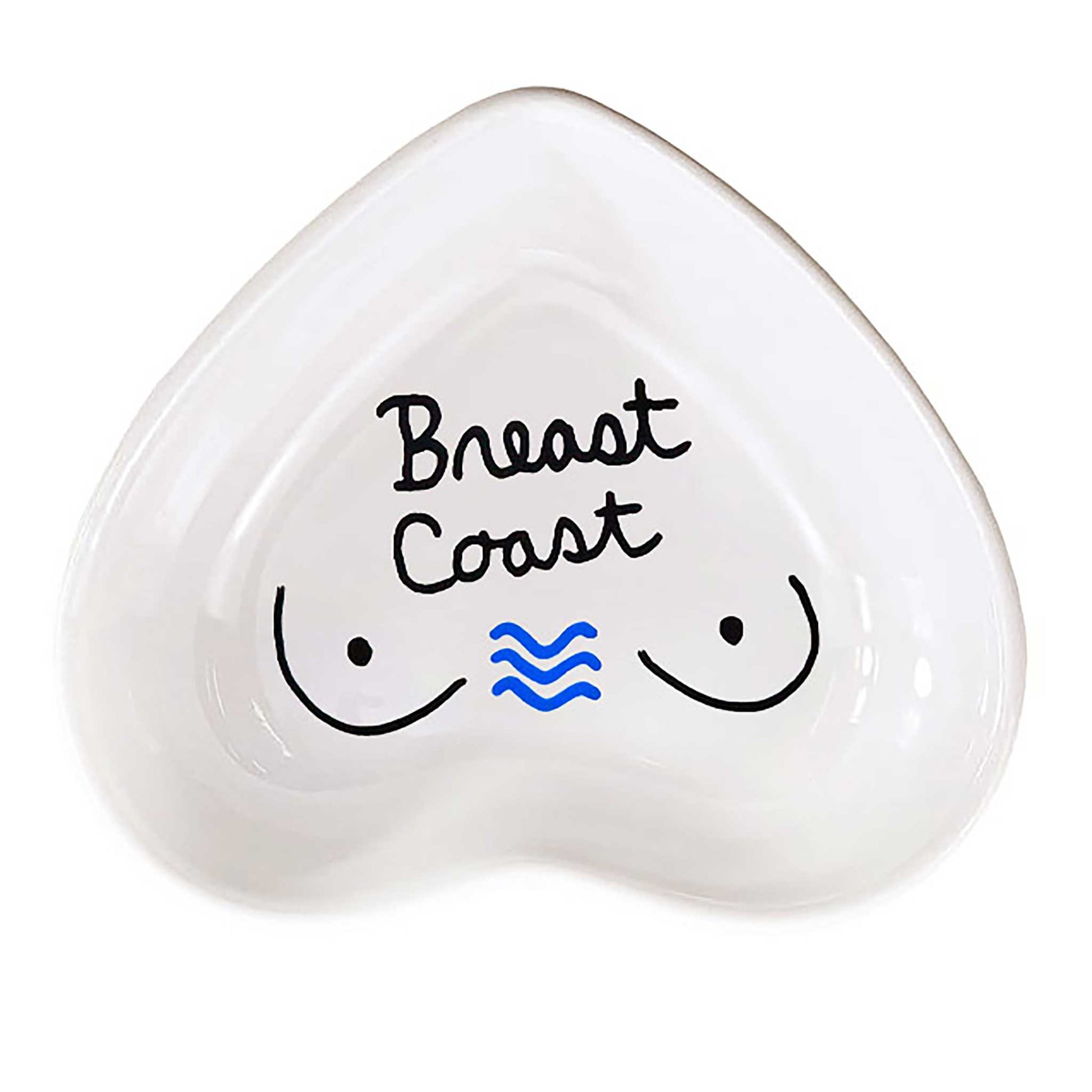 Hand-painted heart-shaped ceramic jewelry dish celebrating self-expression with water symbol