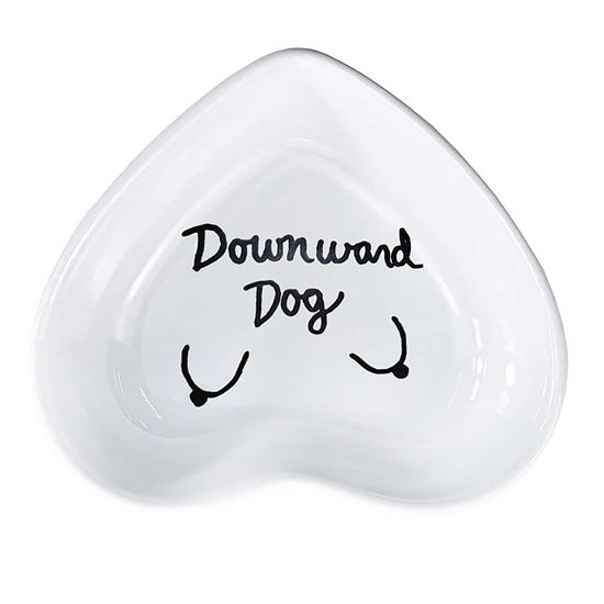 Hand-painted heart-shaped ceramic jewelry dish celebrating self-expression mentioning yoga pose