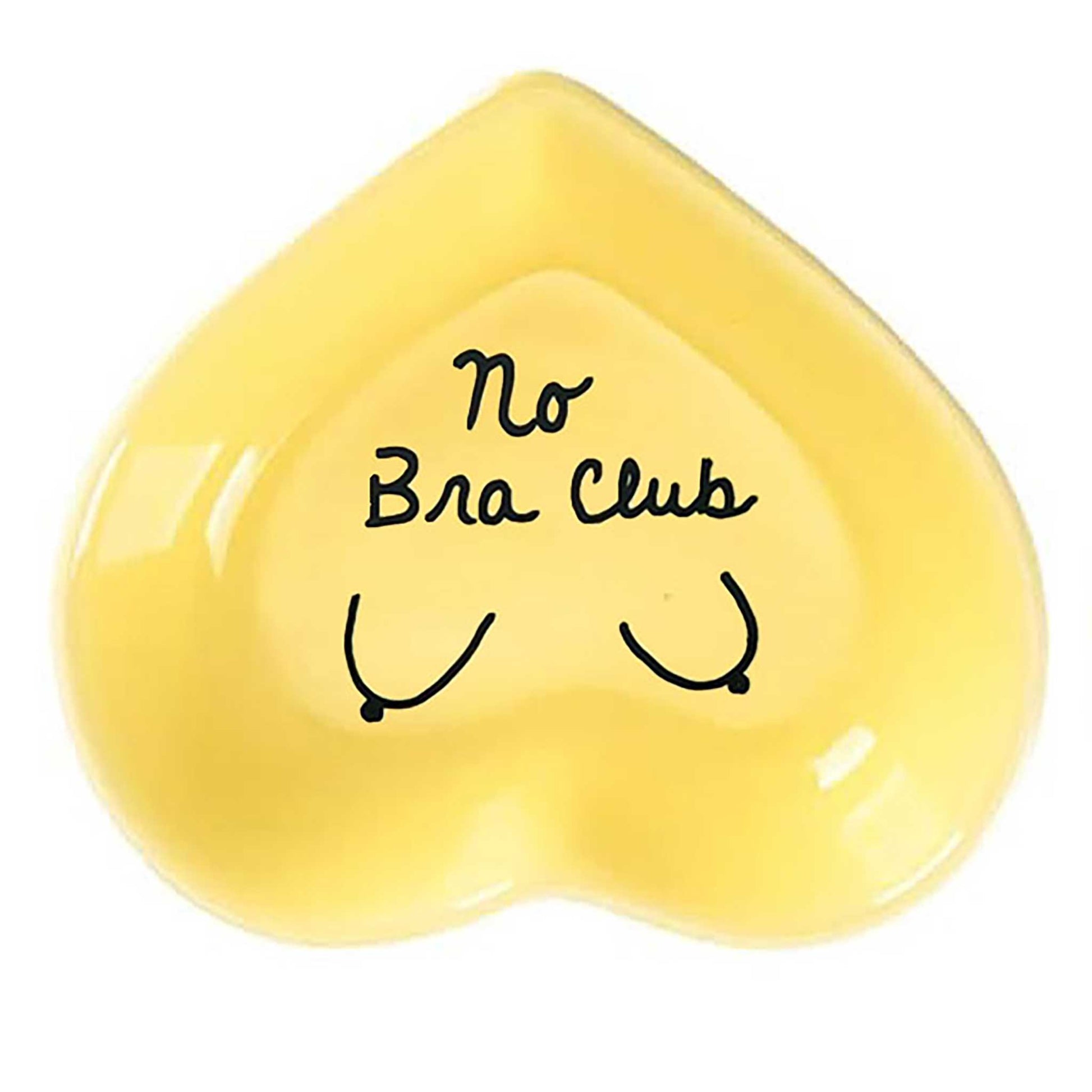 Hand-painted heart-shaped ceramic statement dish with bold message in butter yellow