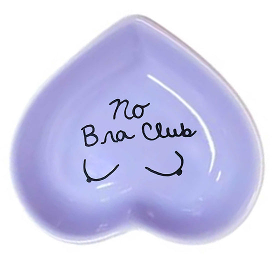 Hand-painted heart-shaped ceramic statement dish with bold message in lavender