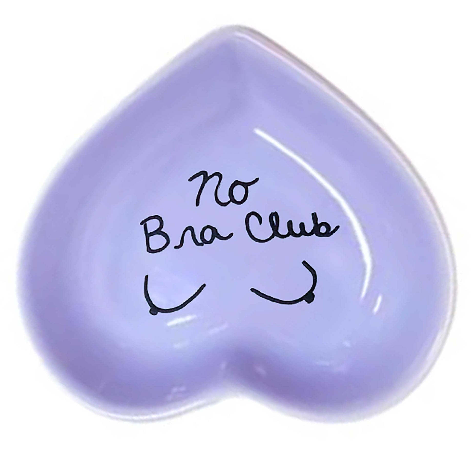 Hand-painted heart-shaped ceramic statement dish with bold message in lavender