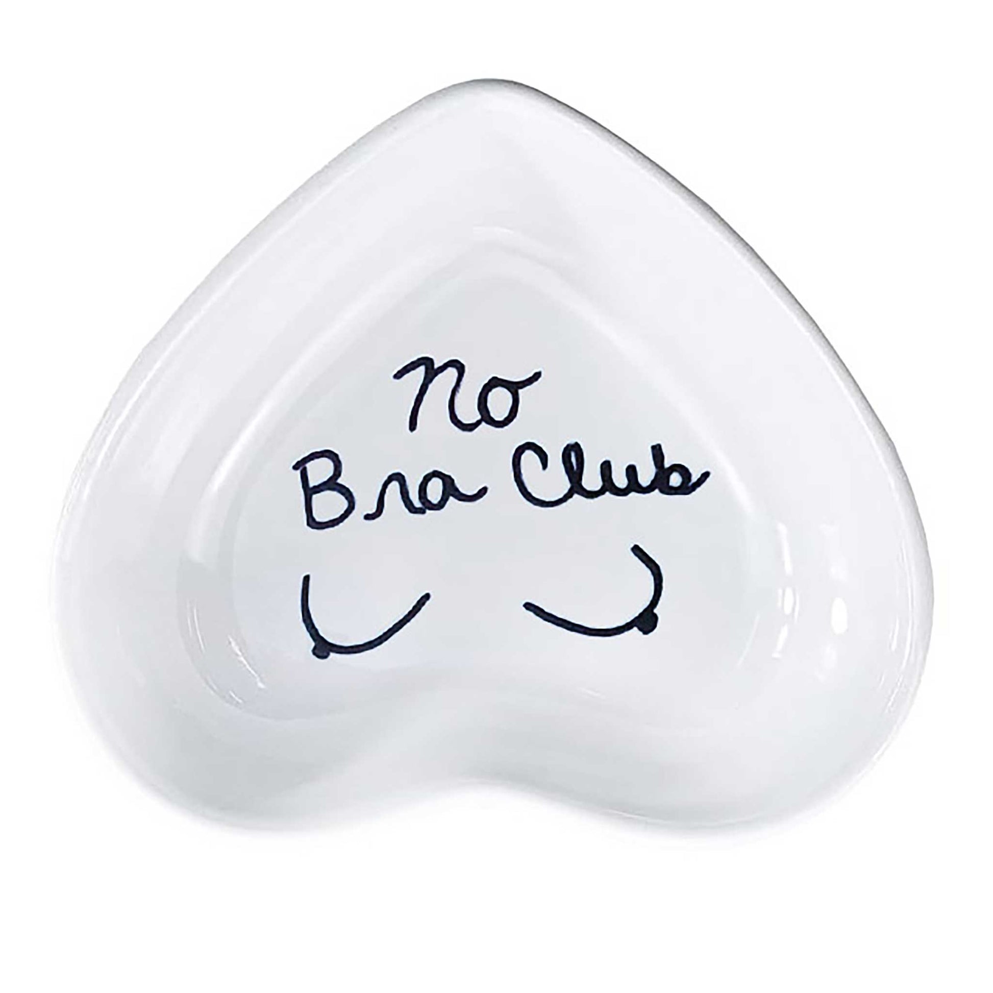 Hand-painted heart-shaped ceramic statement dish with bold message in white