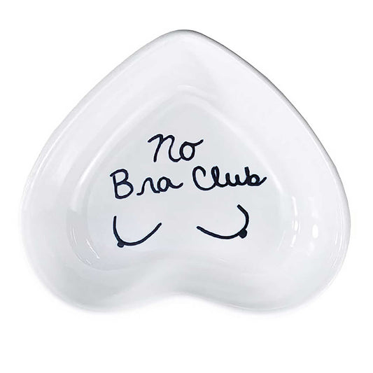 Hand-painted heart-shaped ceramic statement dish with bold message in white