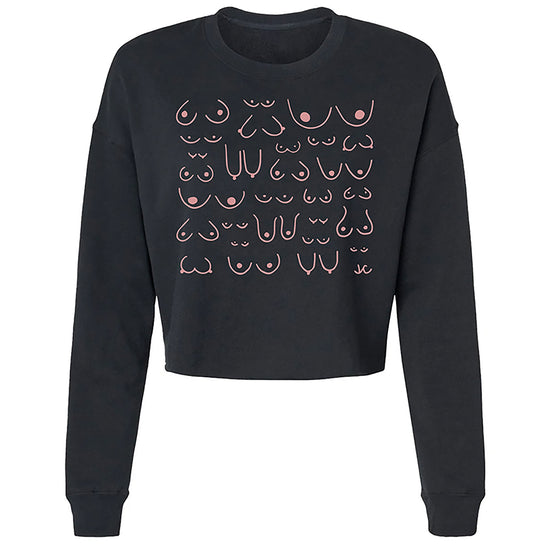 mock of the Self Love cropped sweatshirt in black, front view
