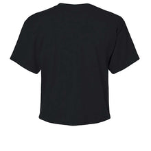 Load image into Gallery viewer, mock of the self love club cropped tee in black, back view
