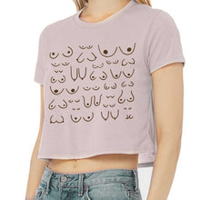 Load image into Gallery viewer, model wearing the self love club cropped tee in latte, front view
