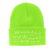 Load image into Gallery viewer, Lime green beanie with white pattern on a white background
