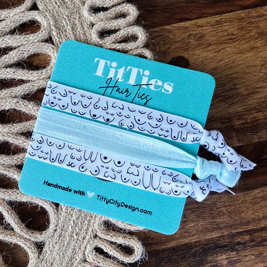 Tie-Ties hair ties on a branded card with jute twine in the background