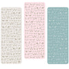 Three yoga mat mock ups with decorative patterns in white, pink, and blue on a white background.