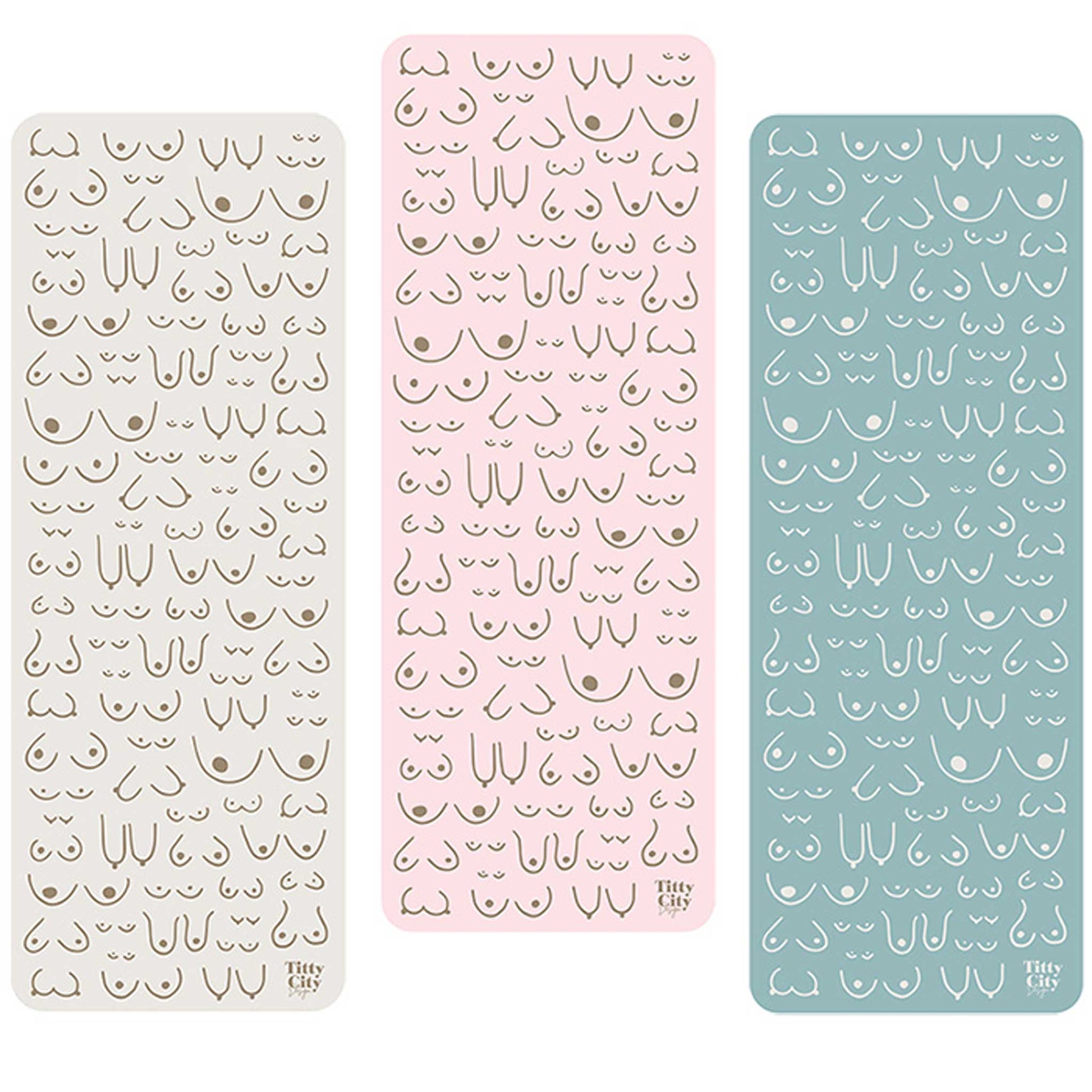 Three yoga mat mock ups with decorative patterns in white, pink, and blue on a white background.