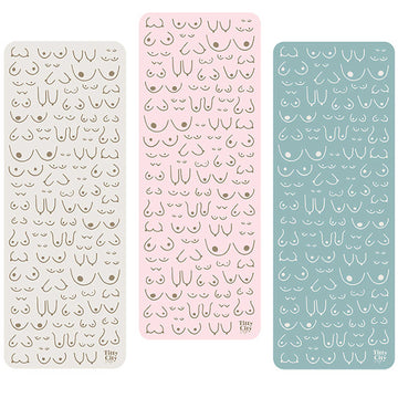 Three yoga mat mock ups with decorative patterns in white, pink, and blue on a white background.