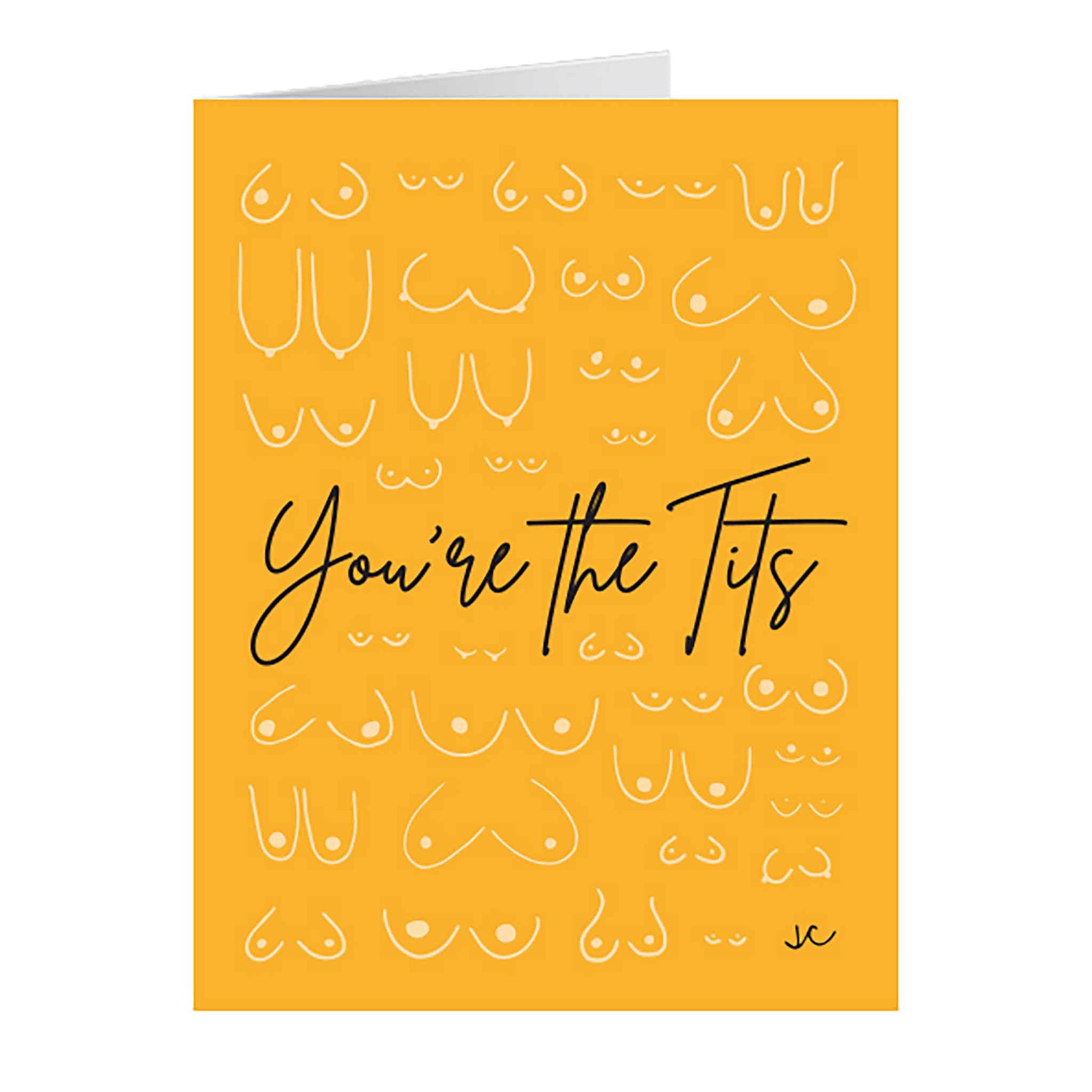 Front of yellow You're the Tits greeting card